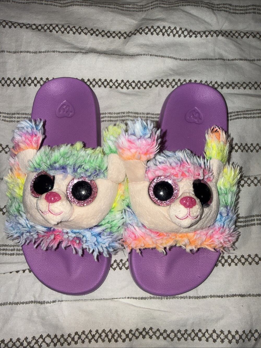 Ty RAINBOW Poodle Fashion Pool Slides Kids Children's Size 8.125"L Medium (1-3)